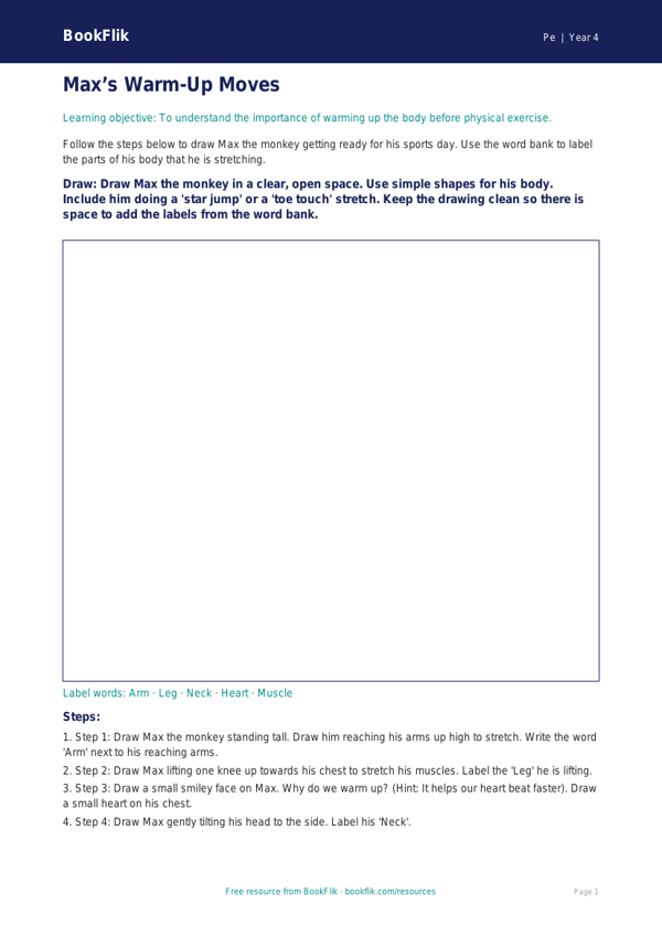 Free Warm Up Drawing Sheet | Year 4 Supported | BookFlik worksheet preview — Pe Warm Up