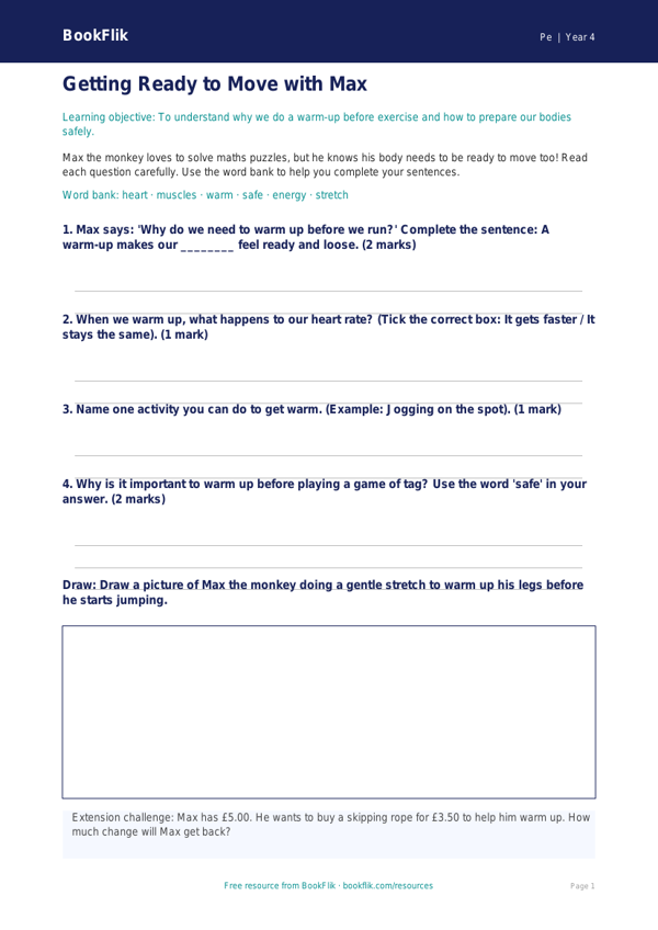 Free Warm Up Worksheet | Year 4 Supported | BookFlik worksheet preview — Pe Warm Up