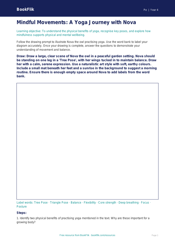 Free Yoga Drawing Sheet | Year 4 Greater Depth | BookFlik worksheet preview — Pe Yoga