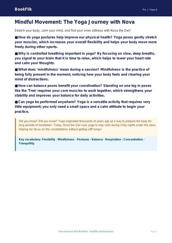 Free Yoga Poster | Year 4 Greater Depth | BookFlik worksheet preview — Pe Yoga