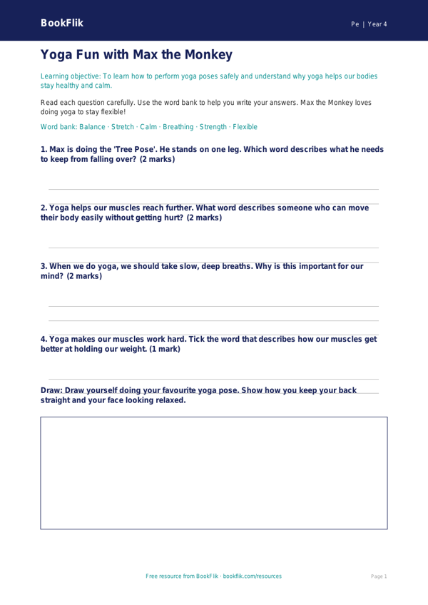 Free Yoga Worksheet | Year 4 Supported | BookFlik worksheet preview — Pe Yoga