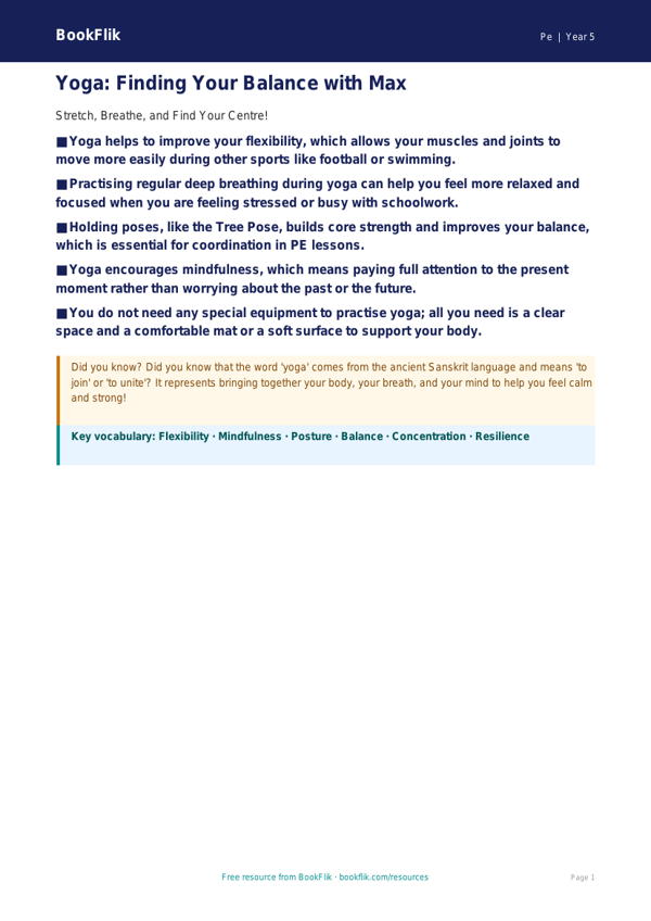 Free Yoga Poster | Year 5 Core | BookFlik worksheet preview — Pe Yoga