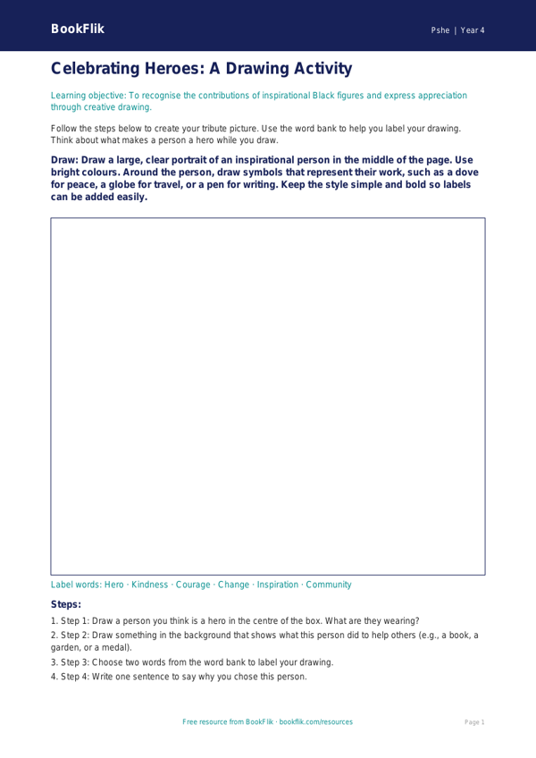 Free Black History Month Drawing Sheet | Year 4 Supported | BookFlik worksheet preview — Pshe Black History Month