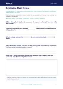 Free Black History Month Worksheet | Year 4 Supported | BookFlik