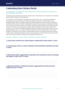 Free Black History Month Comprehension | Year 5 Core | BookFlik