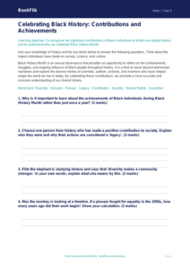 Free Black History Month Worksheet | Year 5 Core | BookFlik