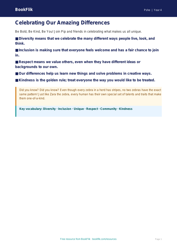 Free Diversity And Inclusion Poster | Year 4 Supported | BookFlik worksheet preview — Pshe Diversity And Inclusion