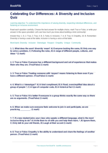 Free Diversity And Inclusion Quiz | Year 5 Core | BookFlik