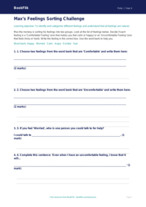 Free Feelings Activity Sheet | Year 4 Supported | BookFlik