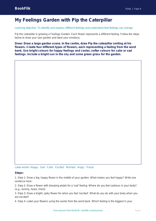 Free Feelings Drawing Sheet | Year 4 Supported | BookFlik worksheet preview — Pshe Feelings