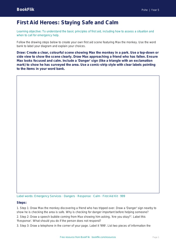Free First Aid Drawing Sheet | Year 5 Core | BookFlik worksheet preview — Pshe First Aid