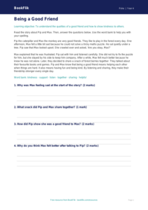 Free Friendship Comprehension | Year 4 Supported | BookFlik