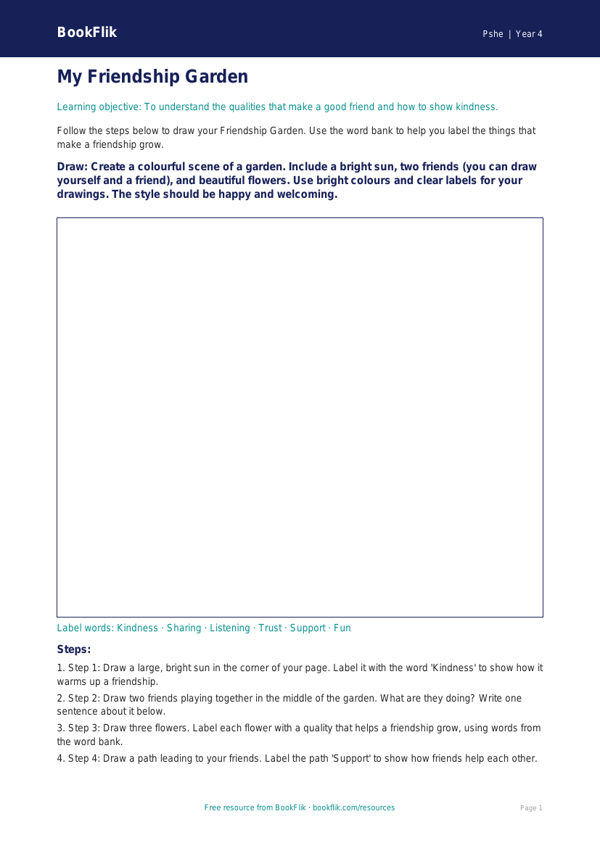 Free Friendship Drawing Sheet | Year 4 Supported | BookFlik worksheet preview — Pshe Friendship