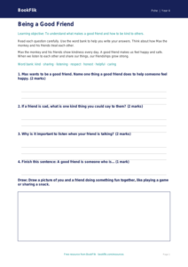 Free Friendship Worksheet | Year 4 Supported | BookFlik