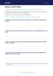 Free Friendship Writing Frame | Year 4 Supported | BookFlik