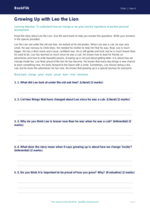 Free Growing Up Comprehension | Year 4 Supported | BookFlik