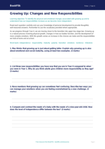 Free Growing Up Worksheet | Year 4 Greater Depth | BookFlik