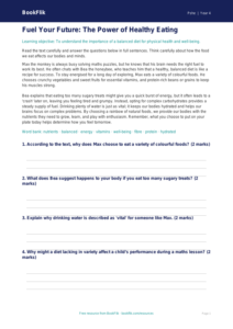 Free Healthy Eating Comprehension | Year 4 Greater Depth | BookFlik