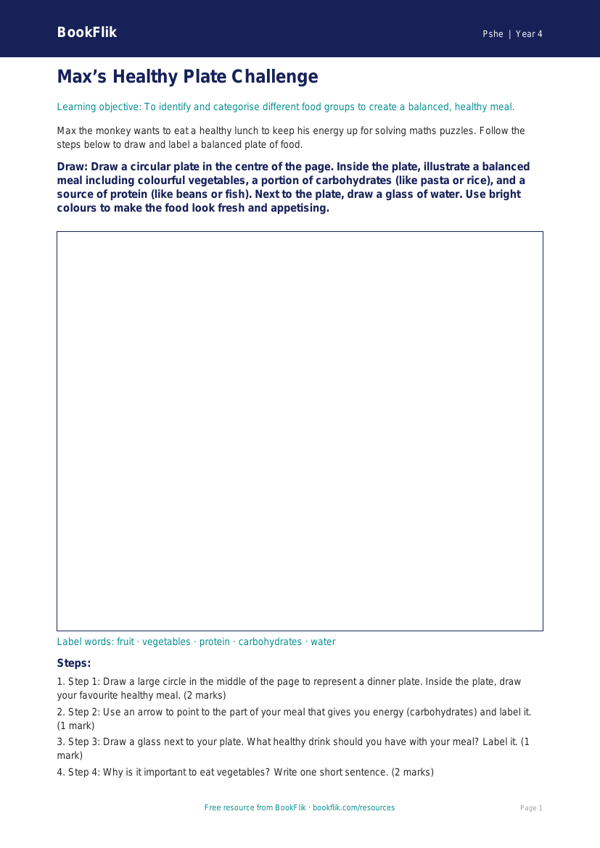 Free Healthy Eating Drawing Sheet | Year 4 Supported | BookFlik worksheet preview — Pshe Healthy Eating