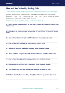 Free Healthy Eating Quiz | Year 4 Supported | BookFlik