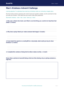 Free Kindness Advent Worksheet | Year 4 Supported | BookFlik