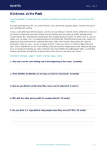 Free Kindness Comprehension | Year 4 Supported | BookFlik