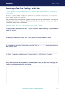 Free Mental Health Worksheet | Year 4 Supported | BookFlik