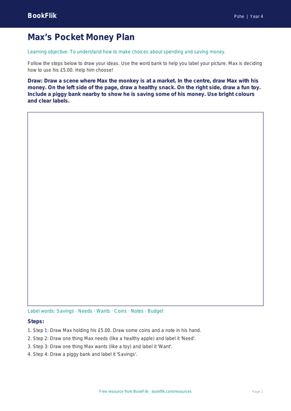 Free Money Drawing Sheet | Year 4 Supported | BookFlik worksheet preview — Pshe Money