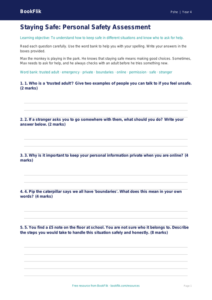 Free Personal Safety Assessment | Year 4 Supported | BookFlik