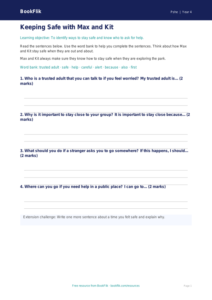 Free Personal Safety Writing Frame | Year 4 Supported | BookFlik