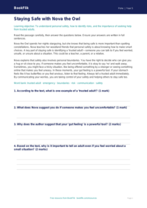 Free Personal Safety Comprehension | Year 5 Core | BookFlik