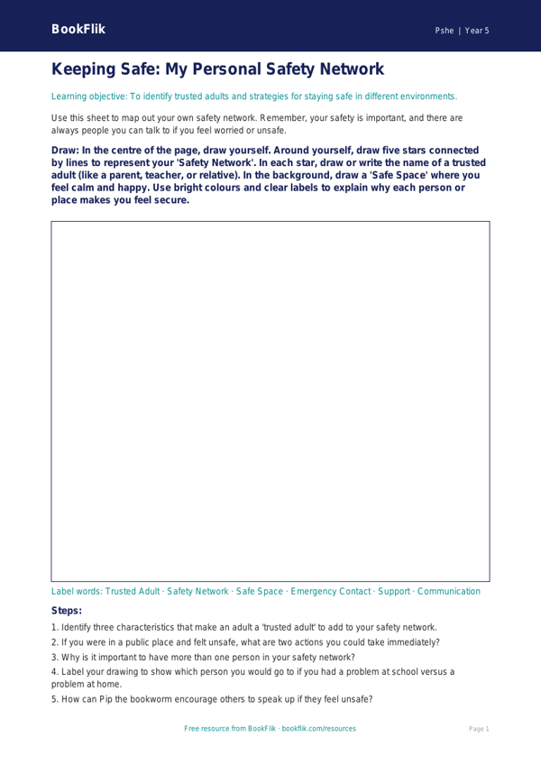 Free Personal Safety Drawing Sheet | Year 5 Core | BookFlik worksheet preview — Pshe Personal Safety