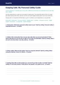 Free Personal Safety Writing Frame | Year 5 Core | BookFlik