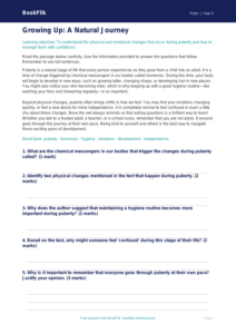 Free Puberty Comprehension | Year 5 Core | BookFlik