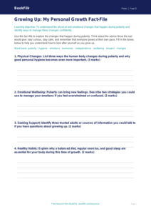 Free Puberty Worksheet for Year 5 | Educational Template | BookFlik