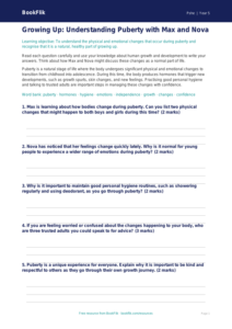 Free Puberty Worksheet | Year 5 Core | BookFlik