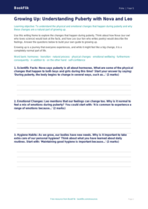 Free Puberty Writing Frame | Year 5 Core | BookFlik