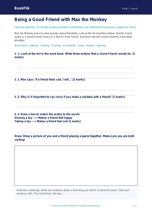 Free Relationships Activity Sheet | Year 4 Supported | BookFlik worksheet preview — Pshe Relationships