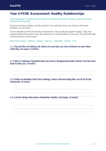 Free Relationships Assessment | Year 4 Supported | BookFlik