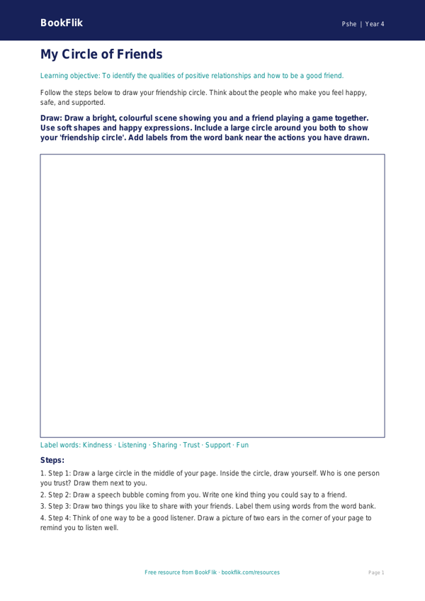Free Relationships Drawing Sheet | Year 4 Supported | BookFlik worksheet preview — Pshe Relationships