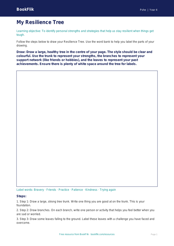 Free Resilience Drawing Sheet | Year 4 Supported | BookFlik worksheet preview — Pshe Resilience
