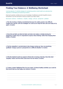 Free Wellbeing Worksheet | Year 5 Core | BookFlik