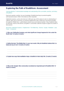 Free Buddhism Assessment | Year 4 Greater Depth | BookFlik