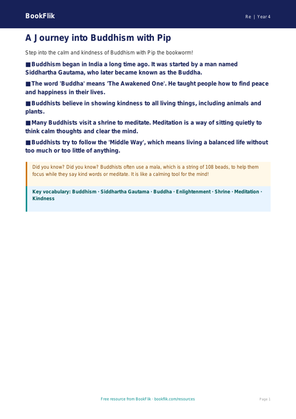 Free Buddhism Poster | Year 4 Supported | BookFlik worksheet preview — Re Buddhism