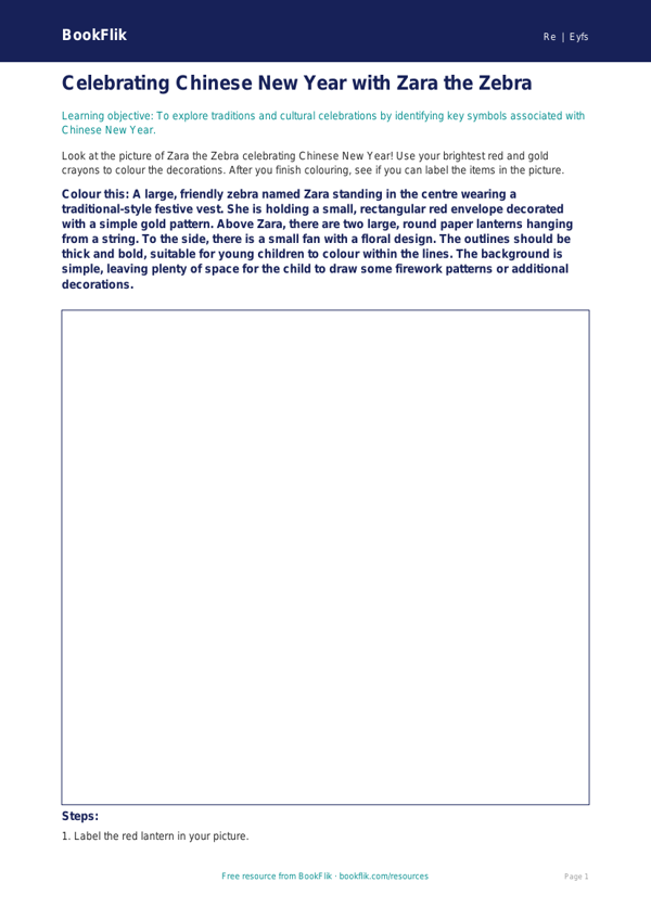 Free Chinese New Year Colouring Page | EYFS Core | BookFlik worksheet preview — Re Chinese New Year