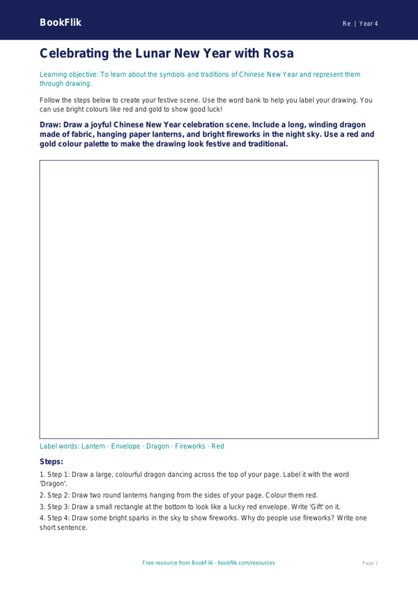 Free Chinese New Year Drawing Sheet | Year 4 Supported | BookFlik worksheet preview — Re Chinese New Year