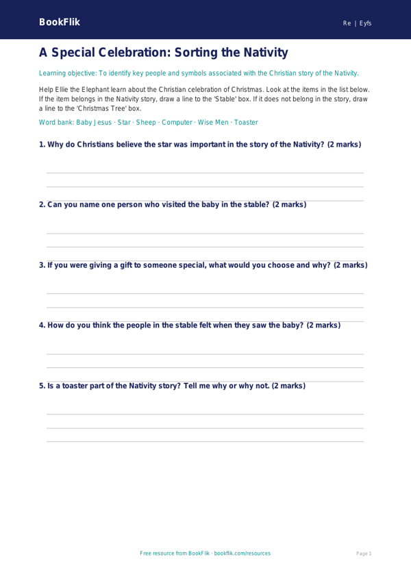 Free Christianity Activity Sheet | EYFS Core | BookFlik worksheet preview — Re Christianity