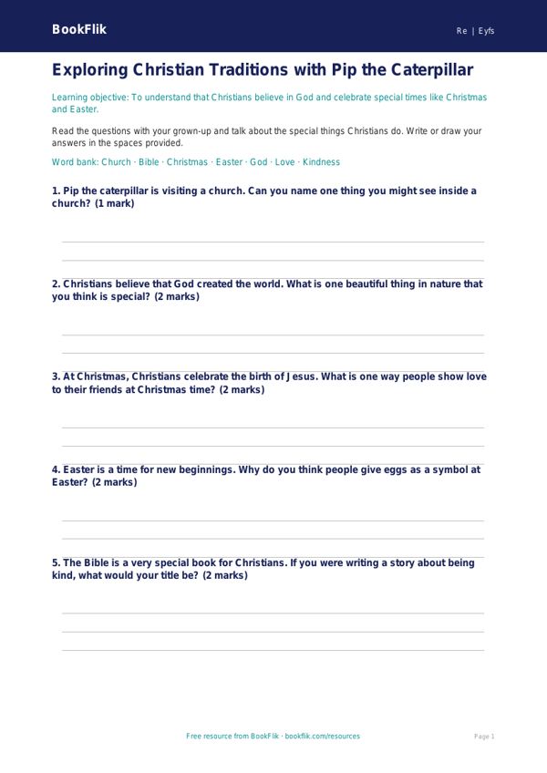 Free Christianity Worksheet | EYFS Core | BookFlik worksheet preview — Re Christianity