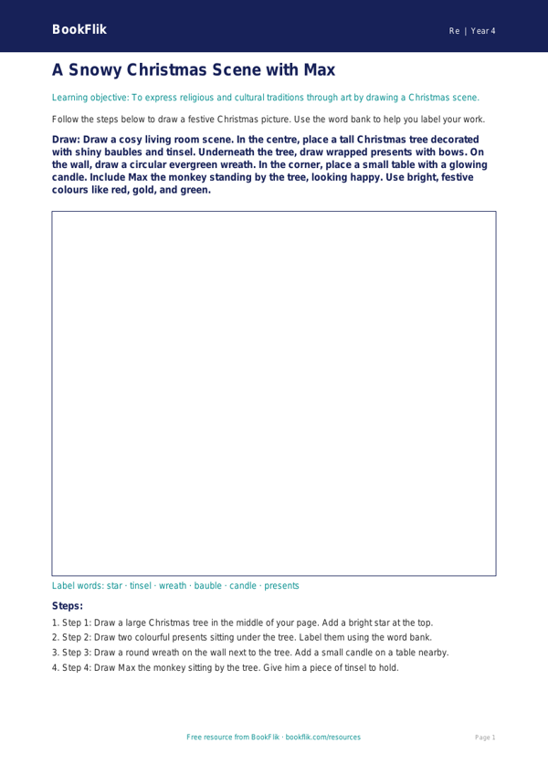 Free Christmas Drawing Sheet | Year 4 Supported | BookFlik worksheet preview — Re Christmas