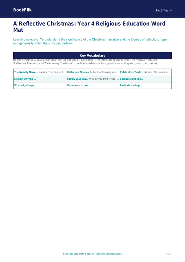 Free Christmas Word Mat | Year 4 Greater Depth | BookFlik worksheet preview — Re Christmas